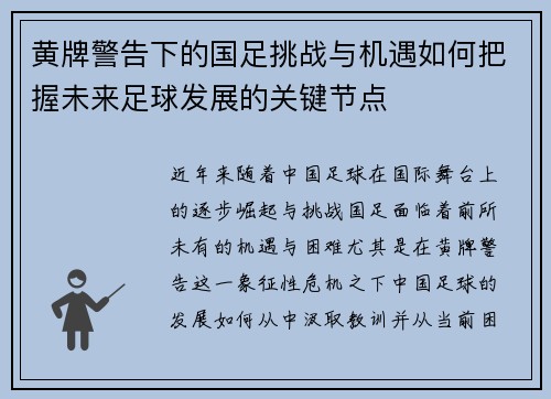 黄牌警告下的国足挑战与机遇如何把握未来足球发展的关键节点